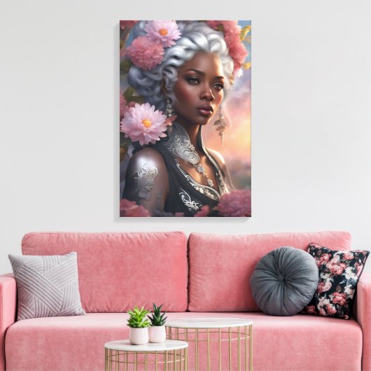 Zwarte Vrouw Bloemtuin Canvas Afdruk (Insitu (Woonkamer))