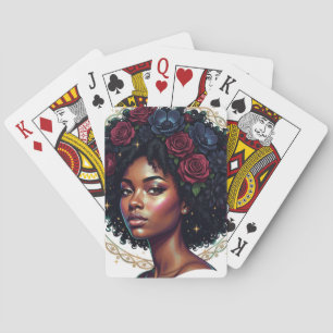 Zwarte vrouw donkere bloem Afro Pokerkaarten