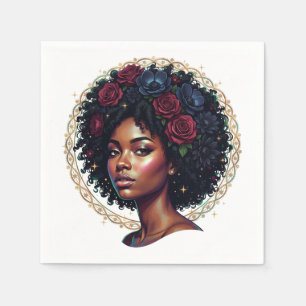 Zwarte vrouw donkere bloem Afro Servet
