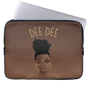Zwarte vrouw, gouden tinten & hoge broodje, bruine laptop sleeve