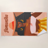 Zwarte Vrouw, Groot Pet, Vacatievormen Strandlaken (Voorkant)