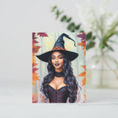 Zwarte Vrouw Heks Herfst bladeren Briefkaart (Staand voorkant)