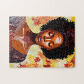 Zwarte Vrouw Herfst Afro Kunst Legpuzzel (Horizontaal)