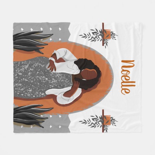 Zwarte Vrouw, Huisplanten, Oranje en grijs Fleece Deken (Voorkant (Horizontaal))