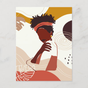 Zwarte vrouw illustratie kunst, portretprint briefkaart