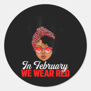 Zwarte vrouw In februari hebben we rode hartziekte Ronde Sticker