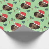 Zwarte Vrouw, Kerstmanhoed, Kerstmispatroon Groen Cadeaupapier (Hoek)