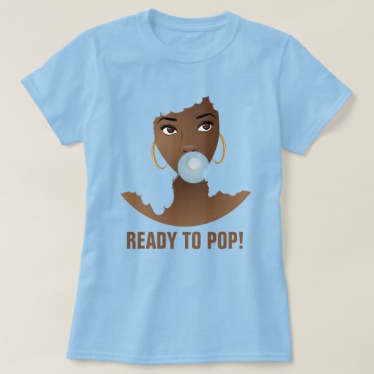 Zwarte Vrouw, klaar voor Pop, Blauw Bubblegum T-shirt (Design voorkant)