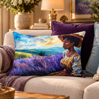 Zwarte Vrouw Lavendelveld Accentkussen 16x12 Accent Kussen