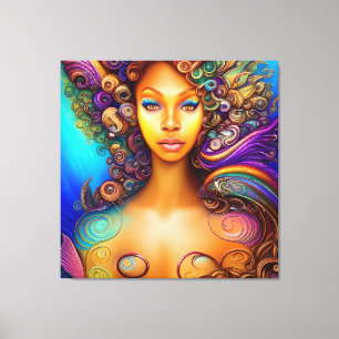 Zwarte vrouw Melanin Queen Brown Skin Sista Mermai Canvas Afdruk