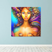 Zwarte vrouw Melanin Queen Brown Skin Sista Mermai Canvas Afdruk (Insitu (Houten vloer))