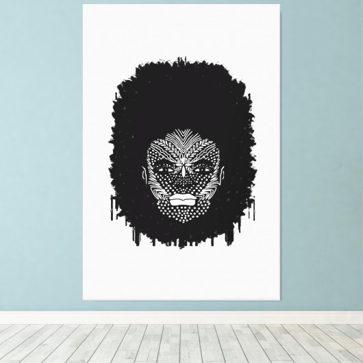 Zwarte vrouw met Afrikaanse tribale gezichtmarkeri Canvas Afdruk (Insitu (Houten vloer))