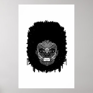Zwarte vrouw met Afrikaanse tribale gezichtmarkeri Poster