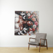 Zwarte vrouw met duiven en bloemen wandkleed (In Situ (horizontaal))