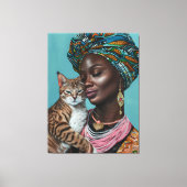 Zwarte vrouw met kat canvas afdruk (Voorkant)