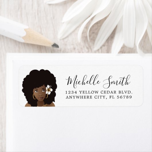 Zwarte vrouw met ventilator in haar Afro, Natural  Etiket (Insitu)