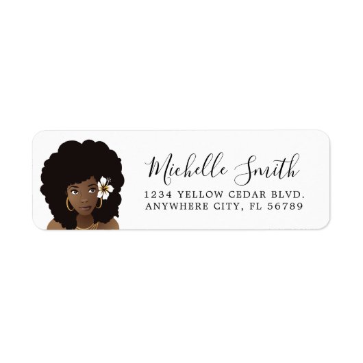 Zwarte vrouw met ventilator in haar Afro, Natural  Etiket (Voorkant)