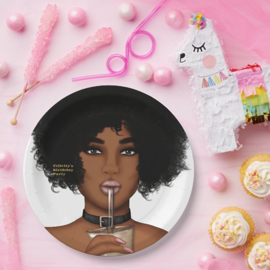 Zwarte vrouw papieren bordje (Feest)