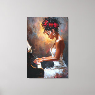 Zwarte vrouw pianiste muurkunst Modern Afrocentr Canvas Afdruk