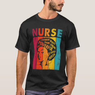 Zwarte vrouw verpleegster Afro Retro Zwarte Geschi T-shirt