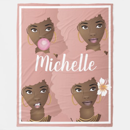 Zwarte Vrouw w/Pink Afro, Jouw naam Fleece Deken (Voorkant)