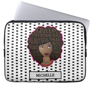 Zwarte vrouwen aanmoedigen Zwart-witte stippen Laptop Sleeve