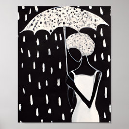 ZWARTE VROUWEN IN DE RIN MET EEN UMBRELLA POSTER