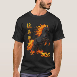 Zwarte vurige paard 2026 Chinees nieuwjaar maanneu T-shirt