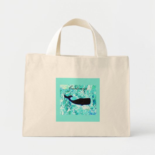 zwarte walvis onderwater mini tote bag (Voorkant)