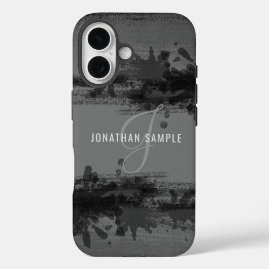 Zwarte waterverf abstract schilderij grijs monogra Case-Mate iPhone case (Achterkant)