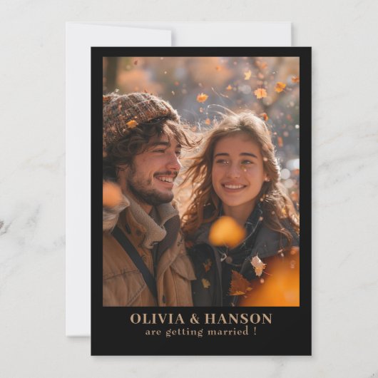 Zwarte waterverf bloemen Fotoval Bruiloftszwart Save The Date (Achterkant)