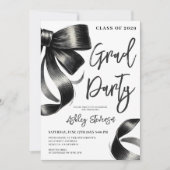 Zwarte Waterverf Coquette Bow Afstuderen Foto Kaart (Voorkant)