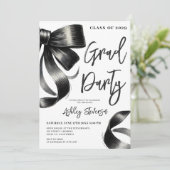 Zwarte Waterverf Coquette Bow Afstuderen Foto Kaart (Staand voorkant)