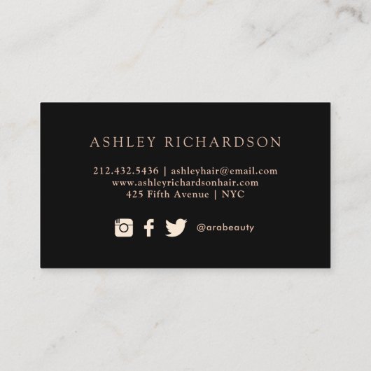 Zwarte Waterverf en Faux Roos Gold Leaves Visitekaartje (Achterkant)