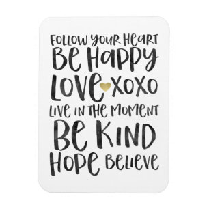 Zwarte Waterverf Inspirerend woorden Gold Heart Magneet