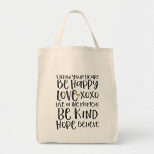 Zwarte Waterverf Inspirerend woorden Gold Heart Tote Bag