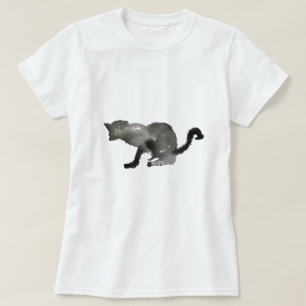 Zwarte waterverf monochrome kat t-shirt