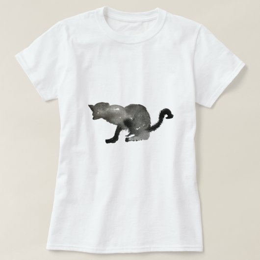 Zwarte waterverf monochrome kat t-shirt (Design voorkant)