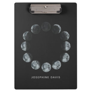 Zwarte Waterverf Moon Phases Personeelsformaten Klembord