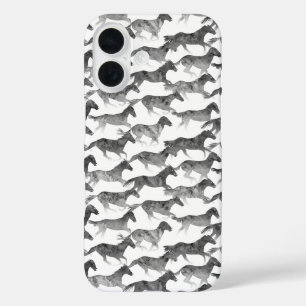 Zwarte Waterverf paarden iPhone 16 Hoesje
