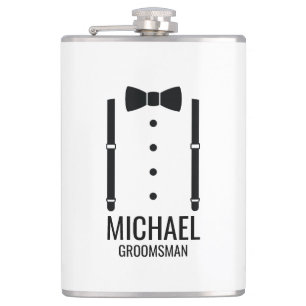 Zwarte Wedding Bow Stropdas Gepersonaliseerde Groo Heupfles