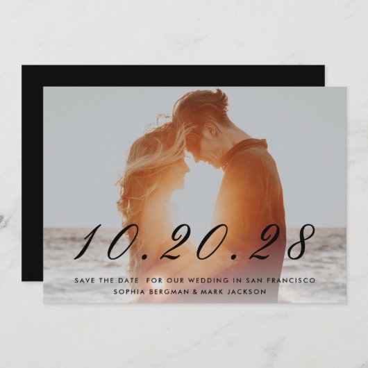 Zwarte weduwdatum met scripts save the date (Voorkant / Achterkant)