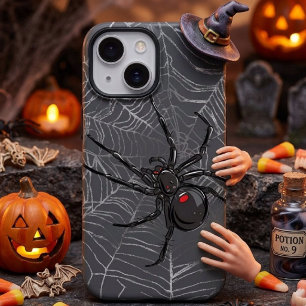 Zwarte Weduwe Spin En Spinnenweb Teken Kunst iPhone 16 Hoesje