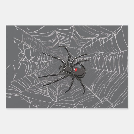 Zwarte weduwe spin en spinnenweb tekenkunst inpakpapier vel (Voorkant 3)