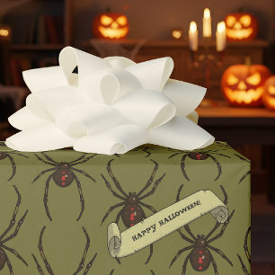 Zwarte Weduwe Spin Halloween Pixel Art Patroon Cadeaupapier