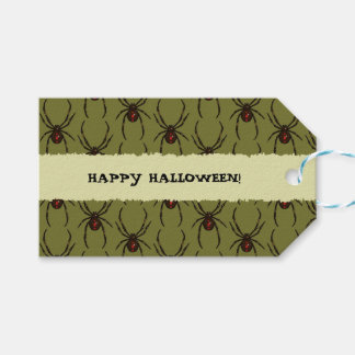 Zwarte Weduwe Spin Happy Halloween Pixel Patroon Cadeaulabel