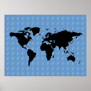zwarte wereld met muziekpatroon poster