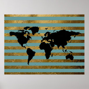 zwarte wereldkaart met strepen poster