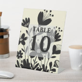 Zwarte Whimsical Bloemen Tafelnummer Reclamebord Met Voetstuk (Insitu)