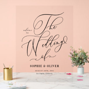 Zwarte Whimsical Calligraphy Trouw Welkom Acryl Bord